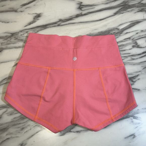 Lululemon Wunder Short Sz 8 Coral Hot Pink High Rise Full On Luon Yoga Gym 2” - Picture 2 of 4